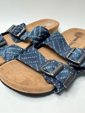 Minnetonka Women's Size 8 Blue Fabric Slip On Hippie Boho Sandals Cottagecore